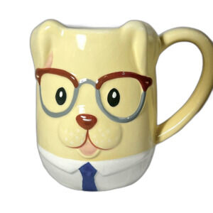 Tag 3 dimensional dog with glasses coffee cup